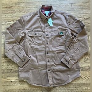 LL Bean Flannel Lined Hurricane Shirt Jacket Khaki Cotton Teflon M